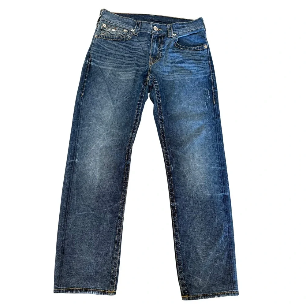 True Religion Skinny Flap Fossil Silk Big T Blue Jeans Mens 32